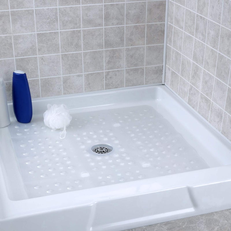 SlipX Solutions 27" Oversize Square Shower Mat, Non-Slip Mat for Elderly & Kids, 100+ Power Grip Suction Cups for Smooth Surfaces, Machine Washable, White Pearl - Image 1